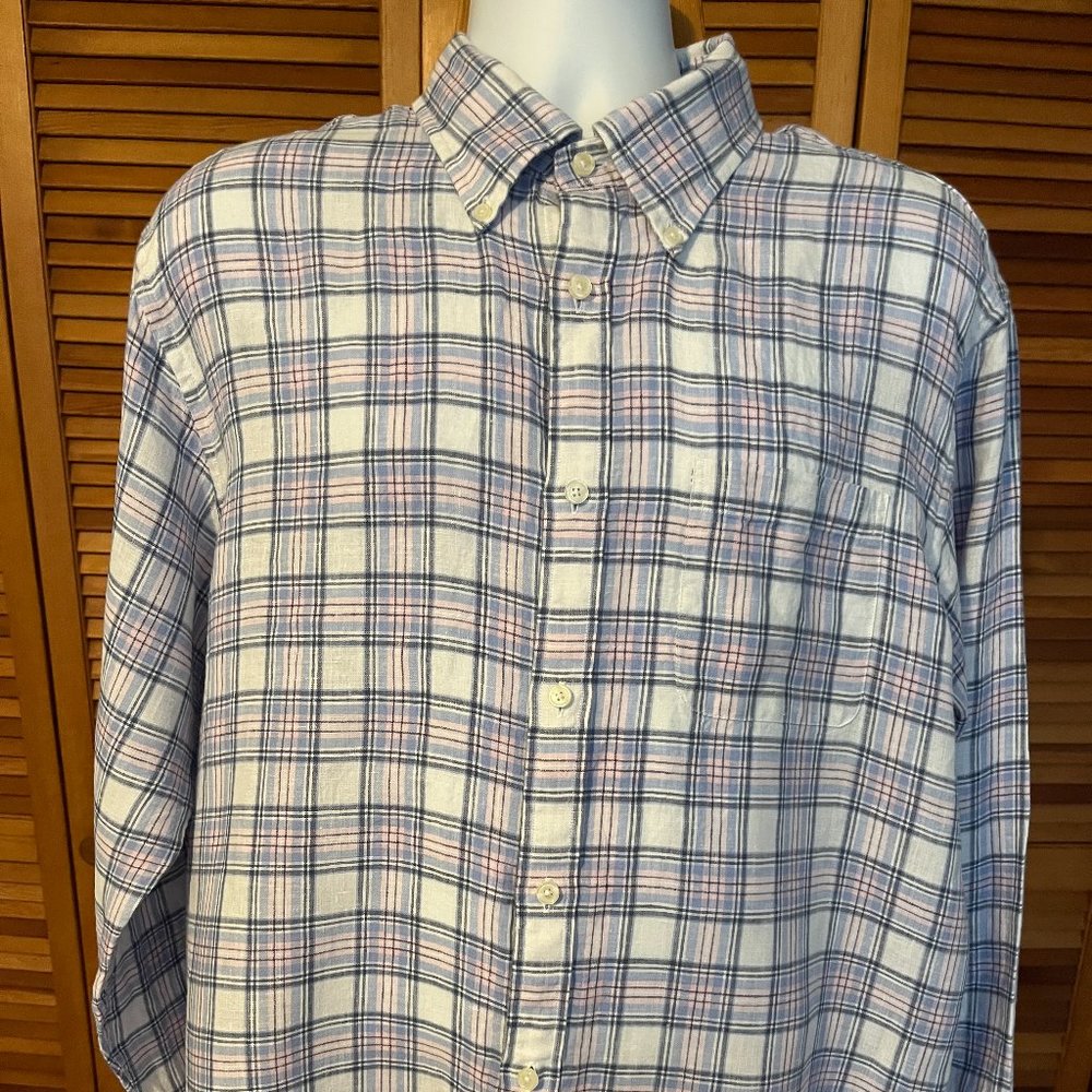 BROOKS BROTHERS 1818 SZ XL 100% LINEN LONG SLEEVE DRESS SHIRT